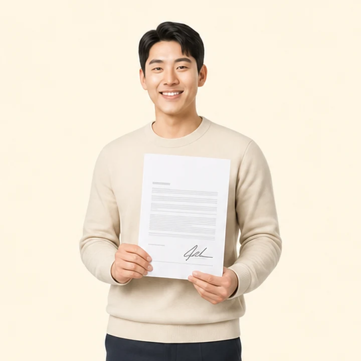 미니밴 장기렌트 서면 견적서를 들고 있는 고객